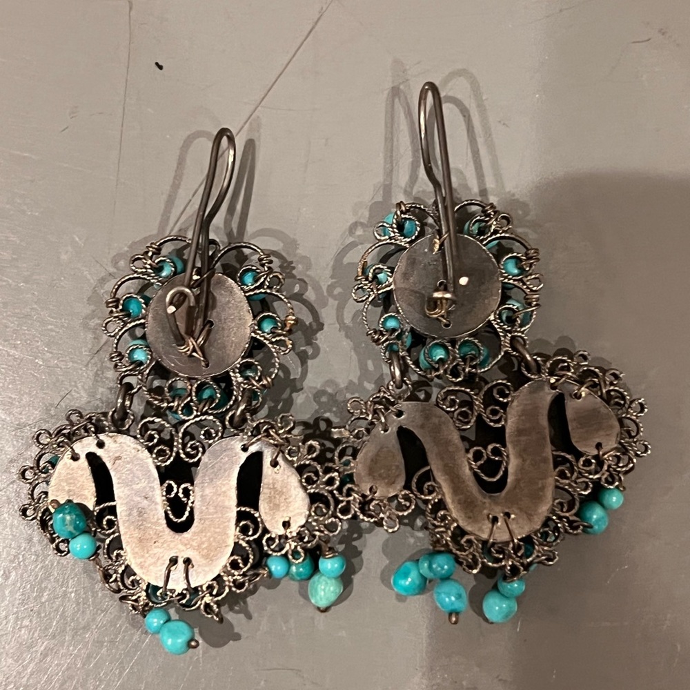 Mexican Silver and Turquoise chandelier earrings - Picture 3 of 4